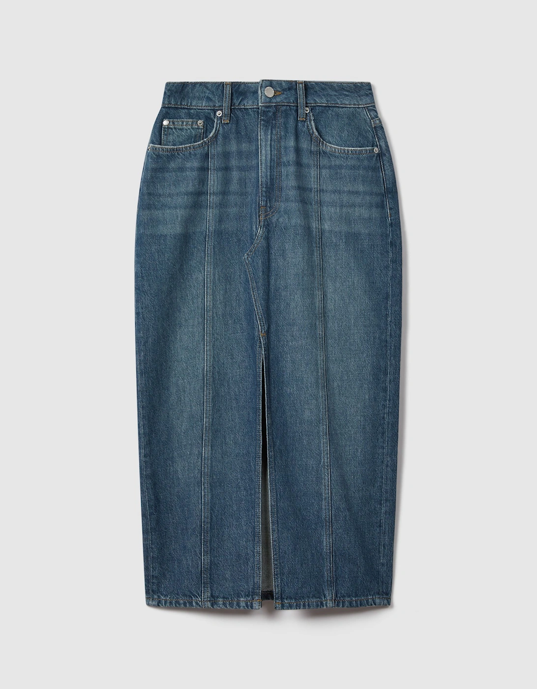 High Rise Denim Midi Skirt, 2 of 1