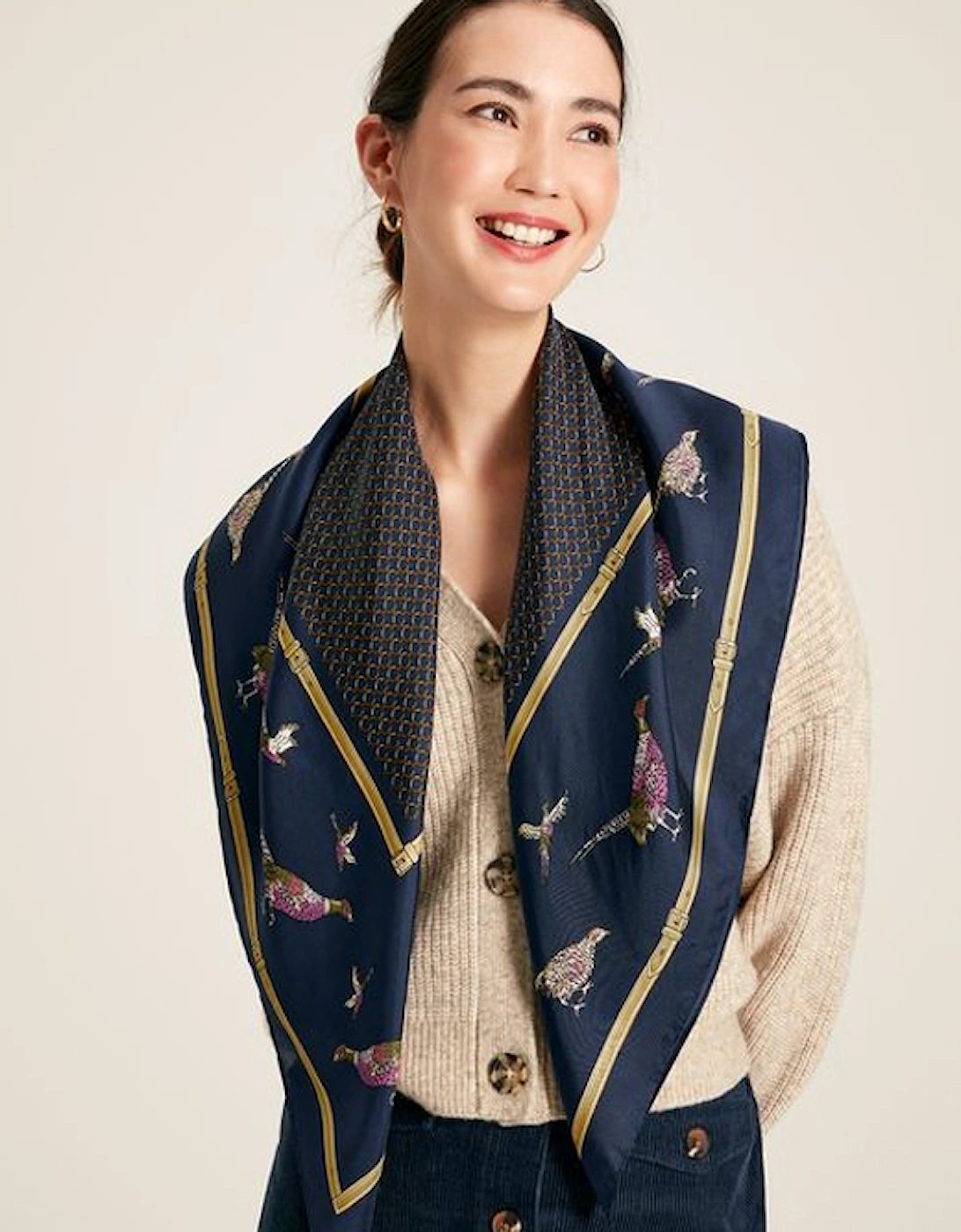 Women's Bloomfield Silk Scarf Navy Pheasant -One Size, 8 of 7