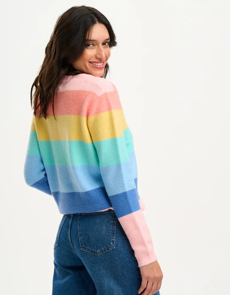 Izzy Cardigan Multi Pastel Rainbow Stripes