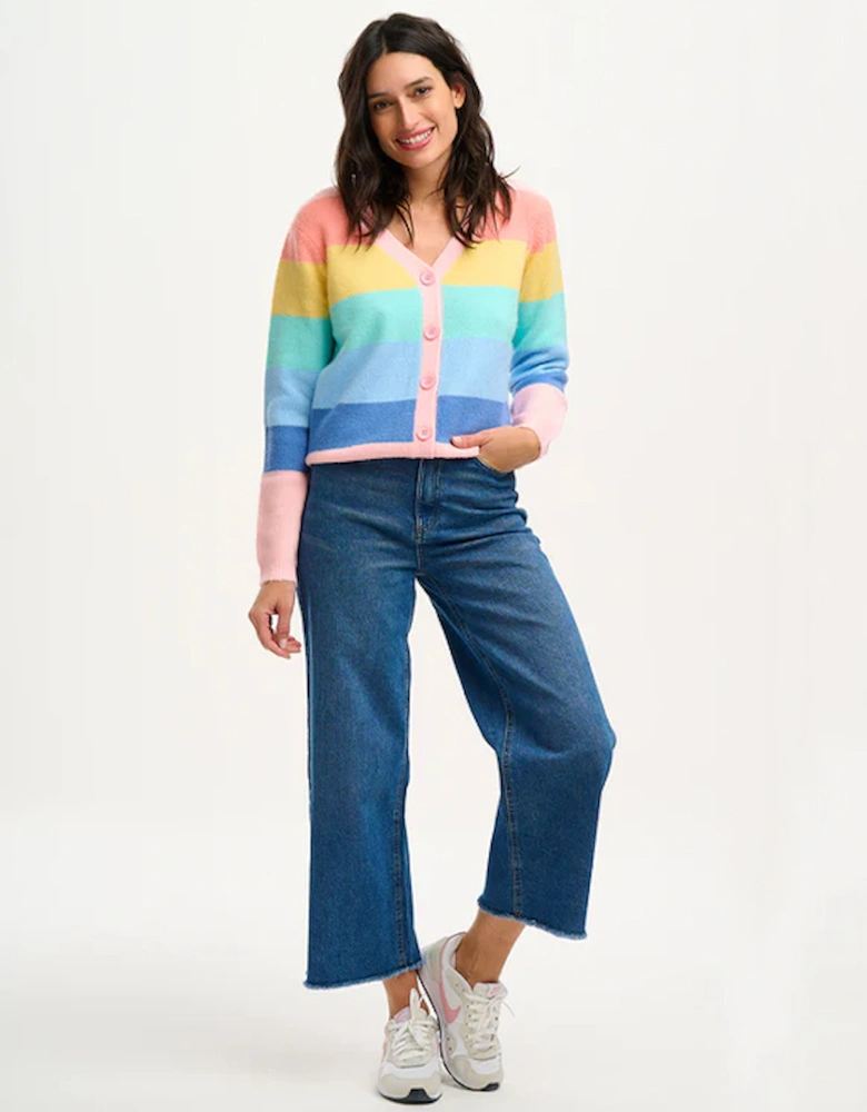 Izzy Cardigan Multi Pastel Rainbow Stripes