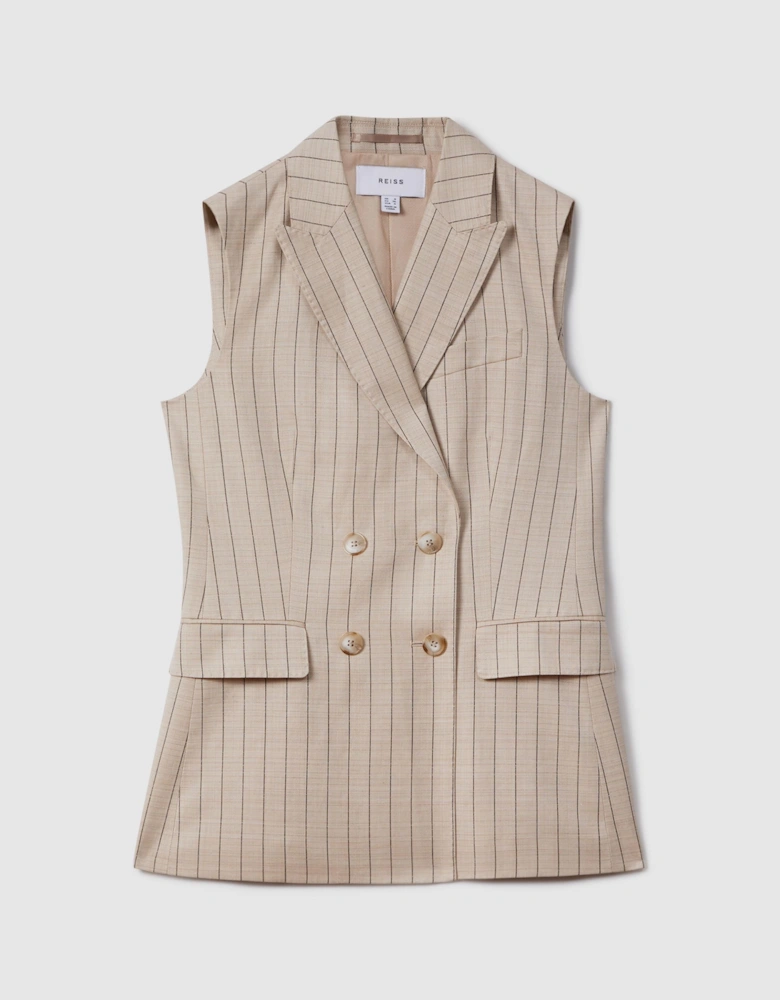 Wool Blend Striped Double Breasted Waistcoat