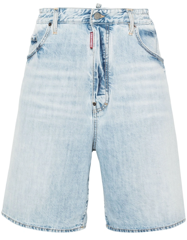 Light Palm Denim Shorts Blue