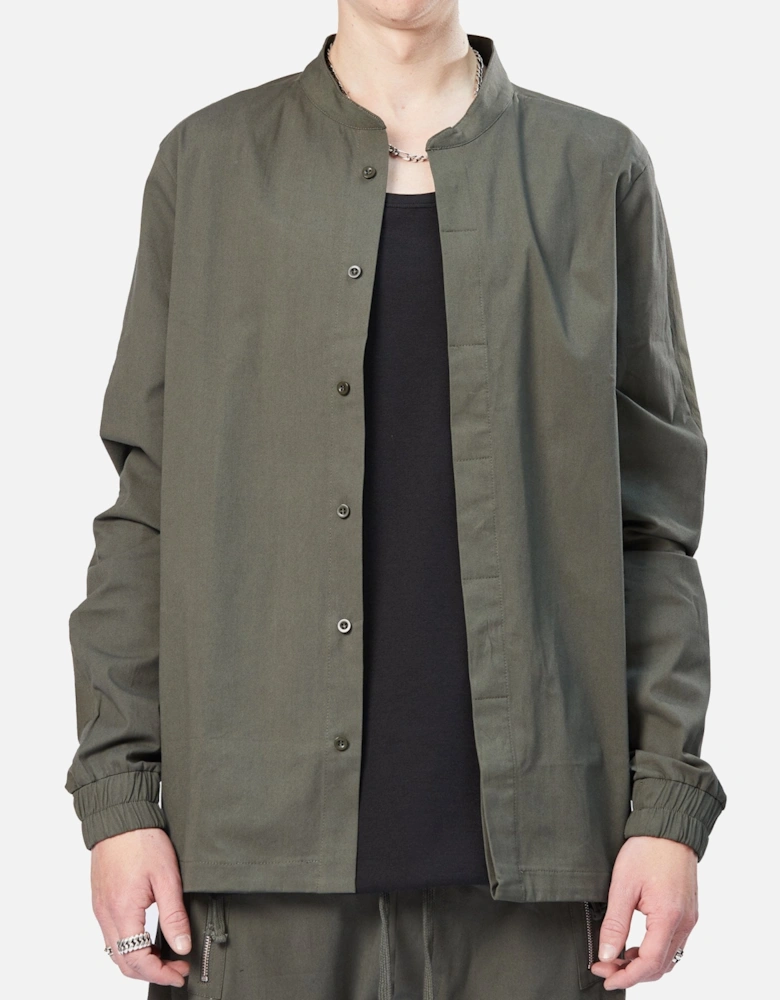 Grandad Nylon Panel Green Shirt