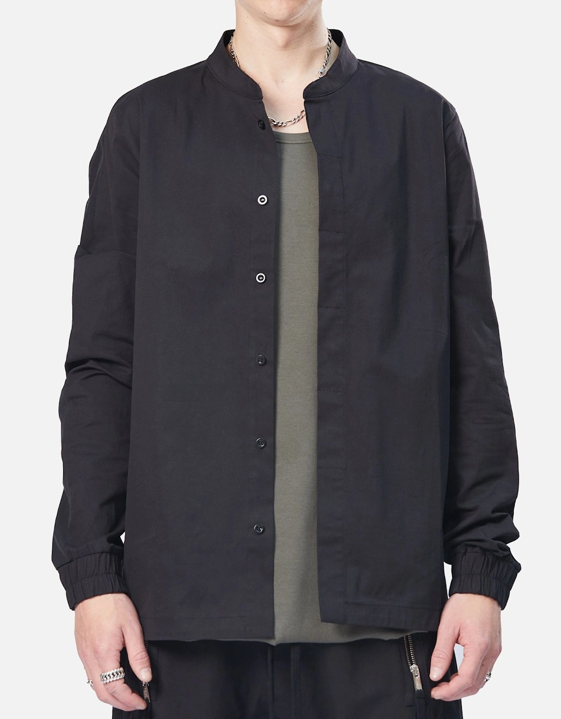Grandad Nylon Panel Black Shirt, 6 of 5