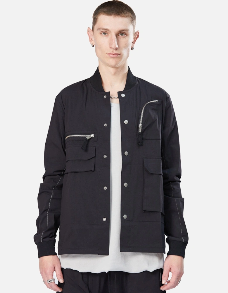 Multi Pocket Black Overshirt Jacket