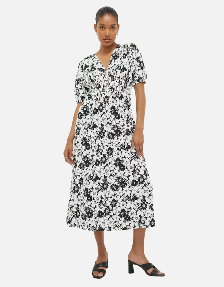 Womens/Ladies Floral Shirred Waist Midi Dress
