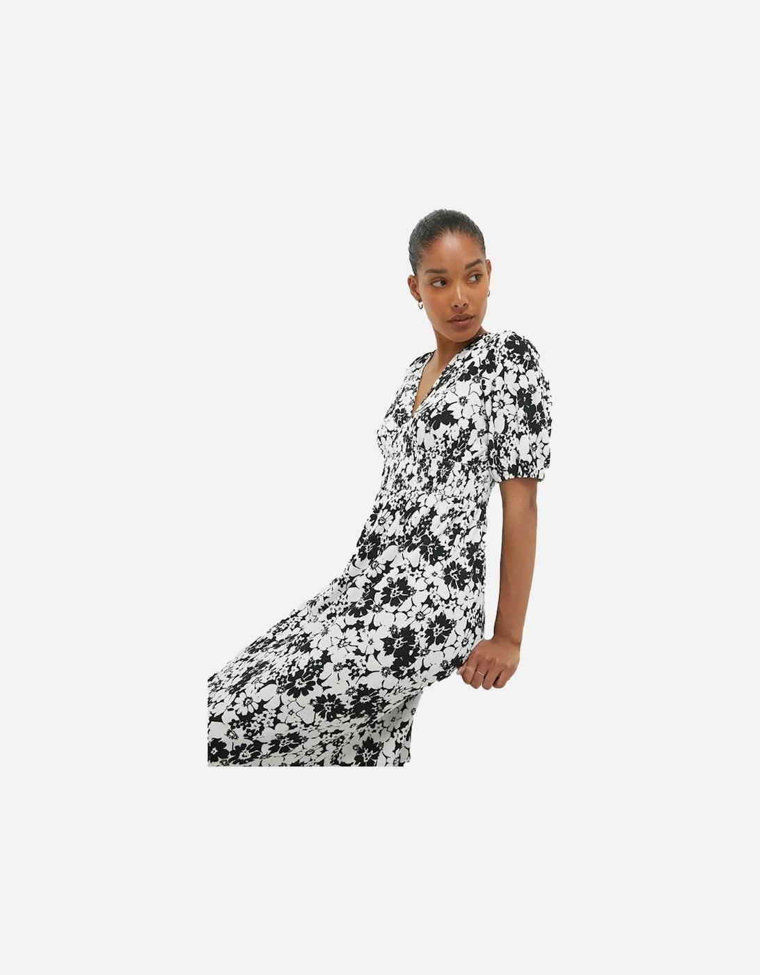 Womens/Ladies Floral Shirred Waist Midi Dress