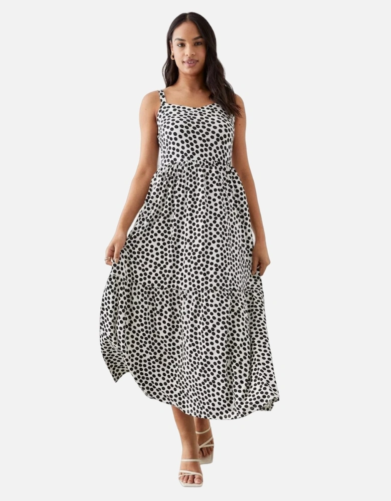 Womens/Ladies Spotted Tiered Midi Dress