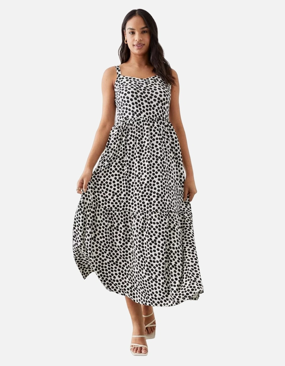 Womens/Ladies Spotted Tiered Midi Dress, 4 of 3