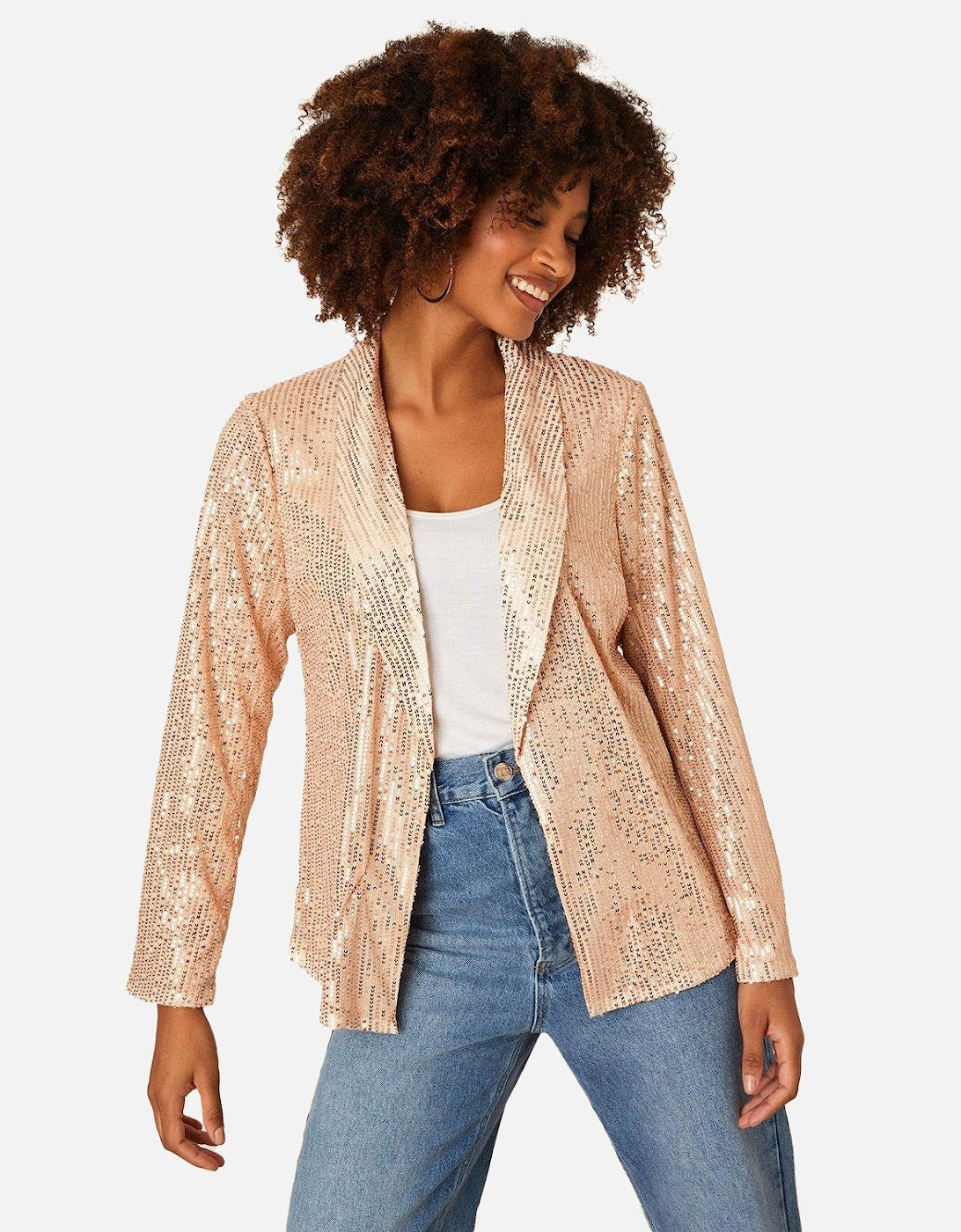 Womens/Ladies Throw On Sequins Jacket, 6 of 5