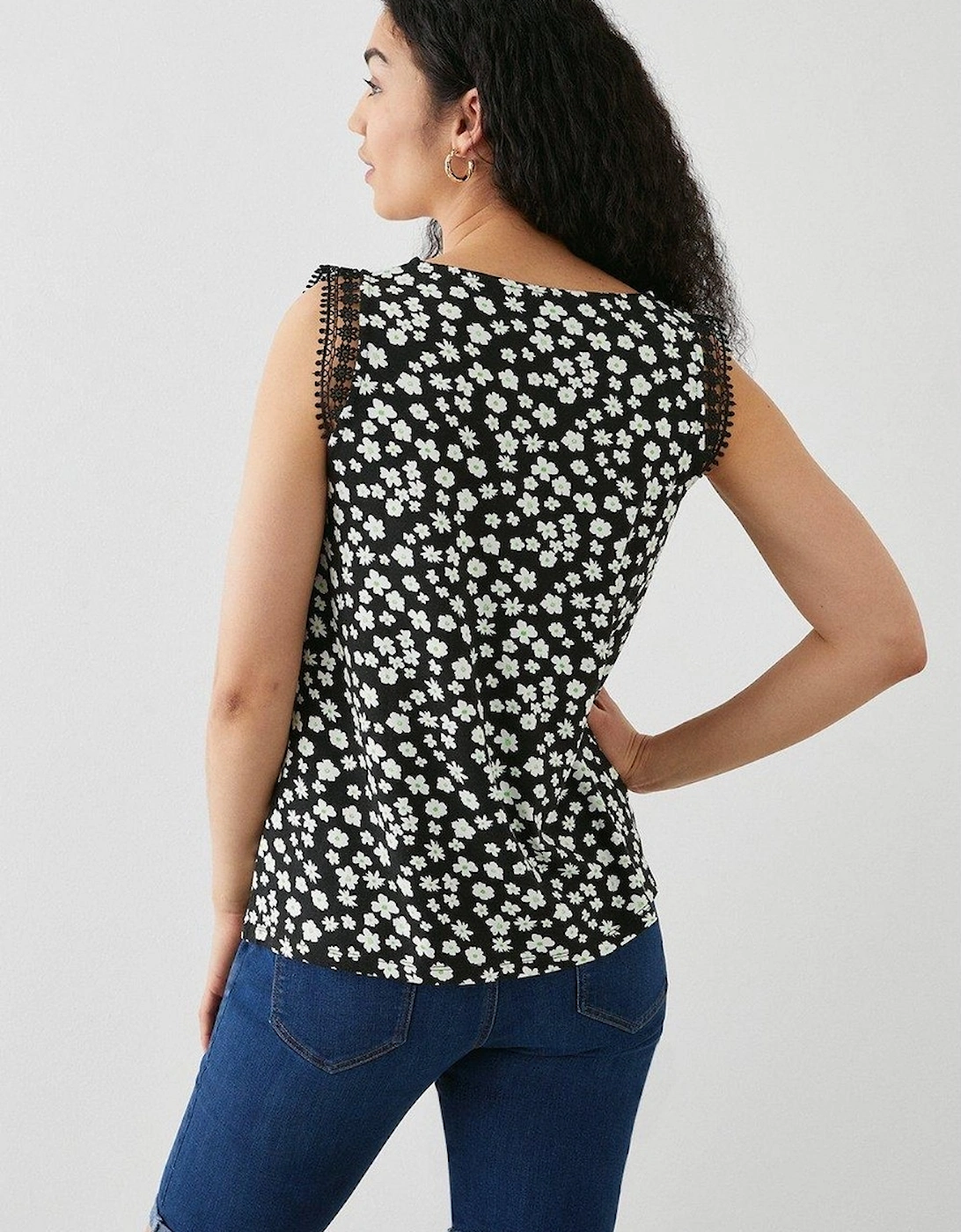 Womens/Ladies Floral Lace Detail Vest Top