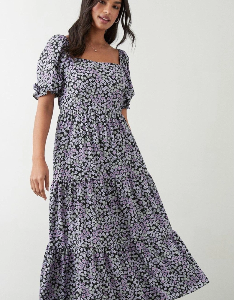 Womens/Ladies Ditsy Print Tiered Midi Dress