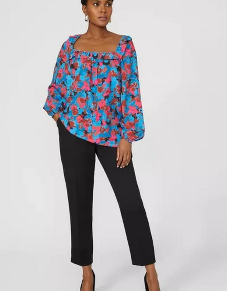 Womens/Ladies Printed Frill Detail Blouse