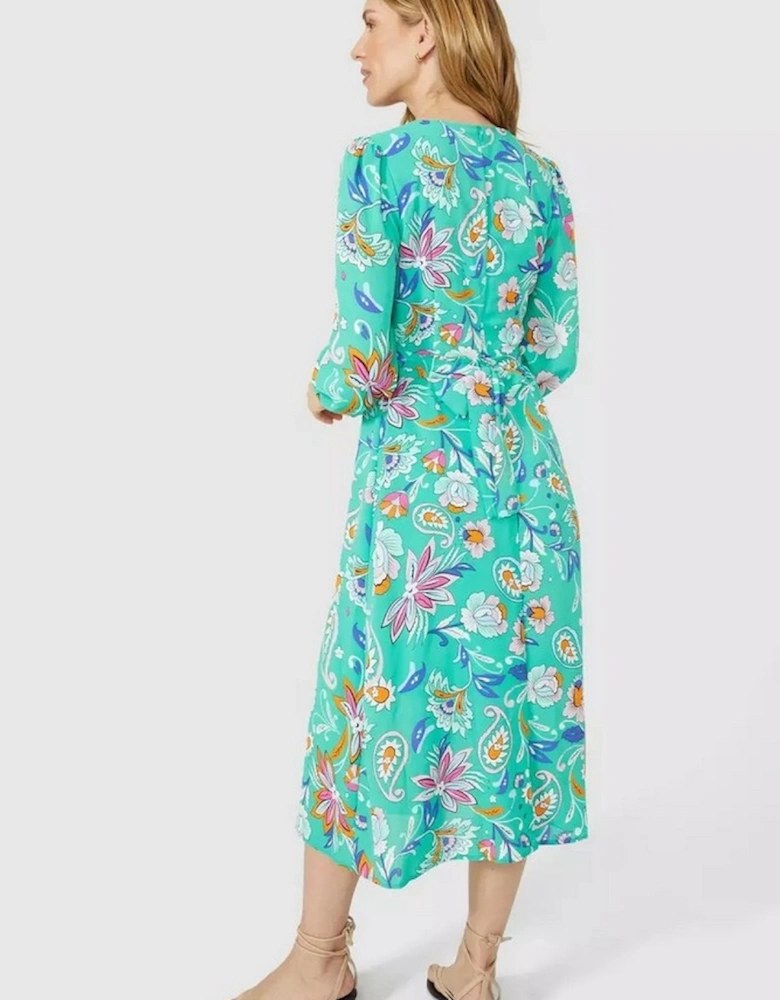 Womens/Ladies Paisley Long-Sleeved Midi Dress