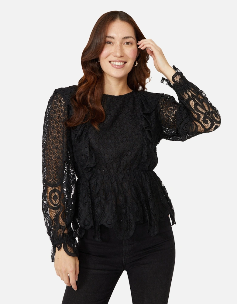 Womens/Ladies Lace Frill Top