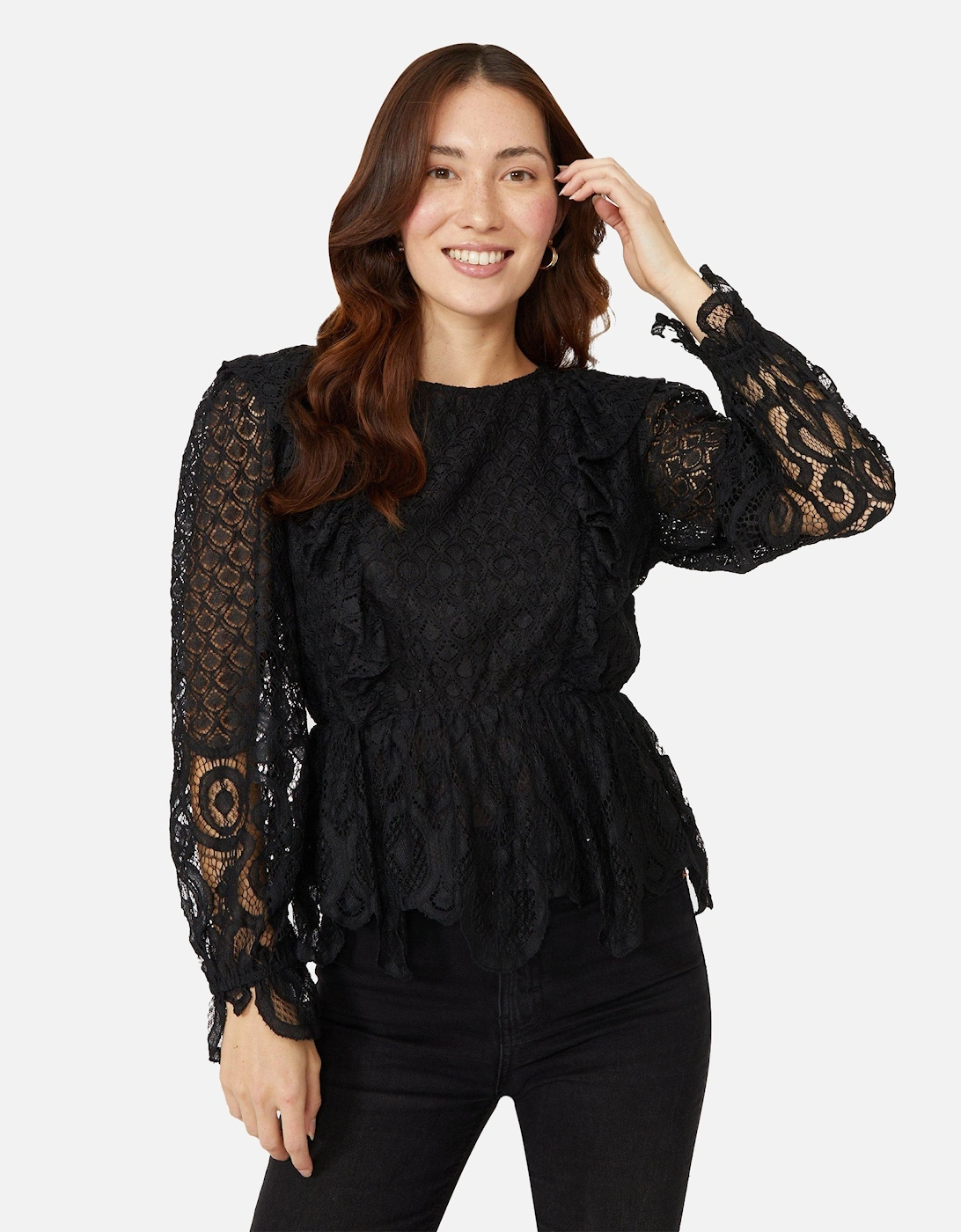 Womens/Ladies Lace Frill Top, 2 of 1