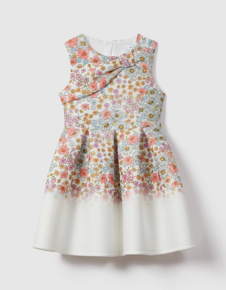 Floral Scuba Bow Fit-and-Flare Dress