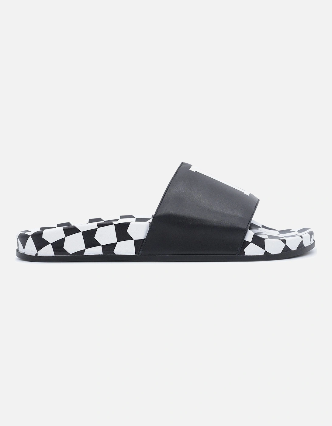 Checkered Leather Sliders Black, 7 of 6
