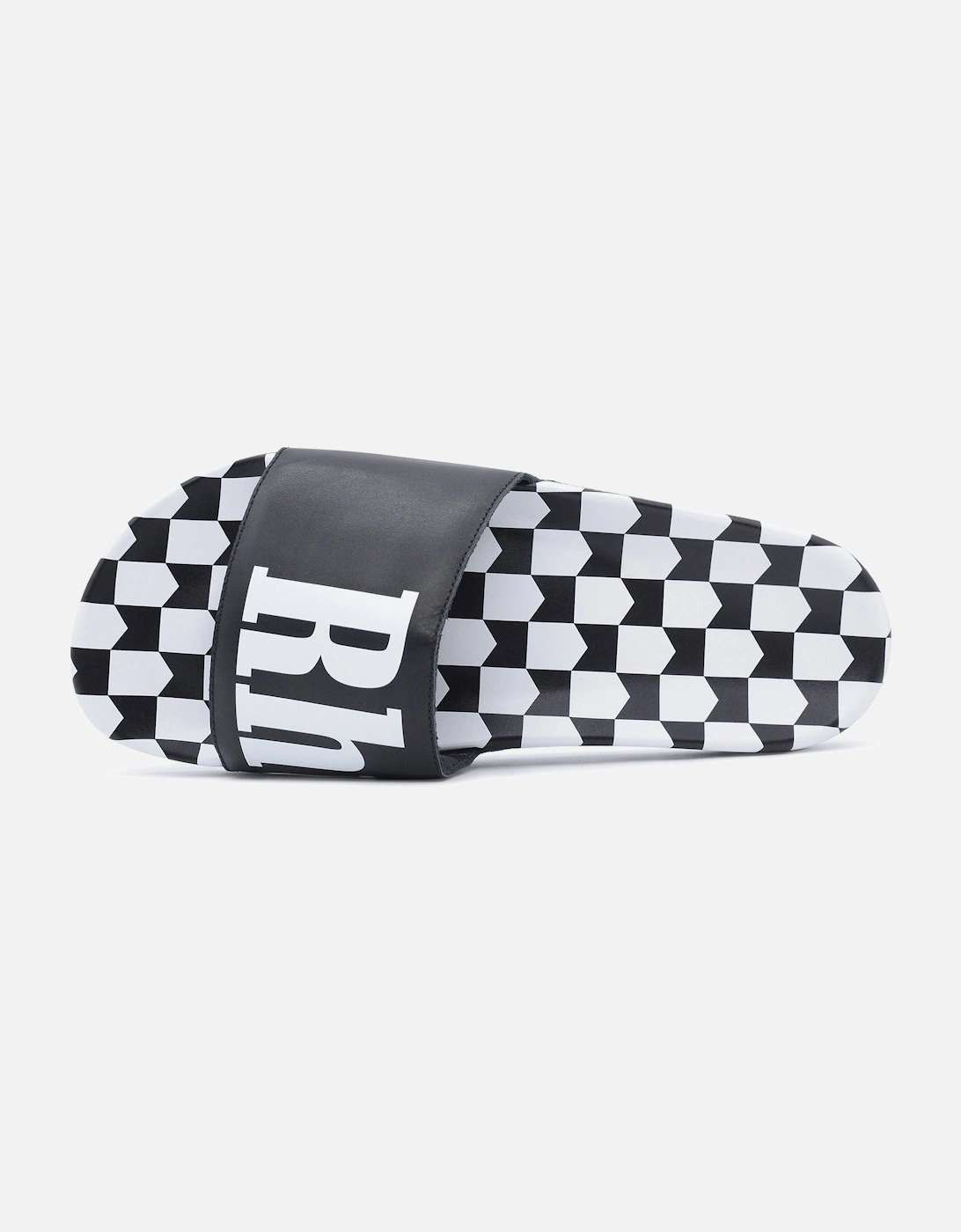 Checkered Leather Sliders Black