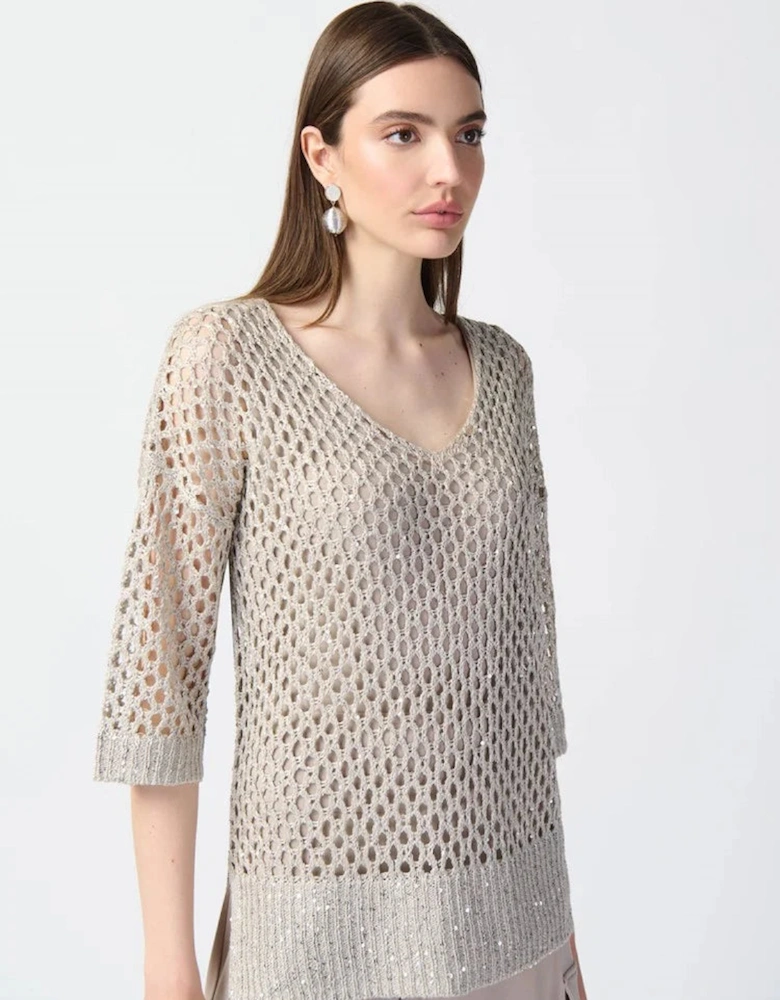Open stitch sweater with sequins