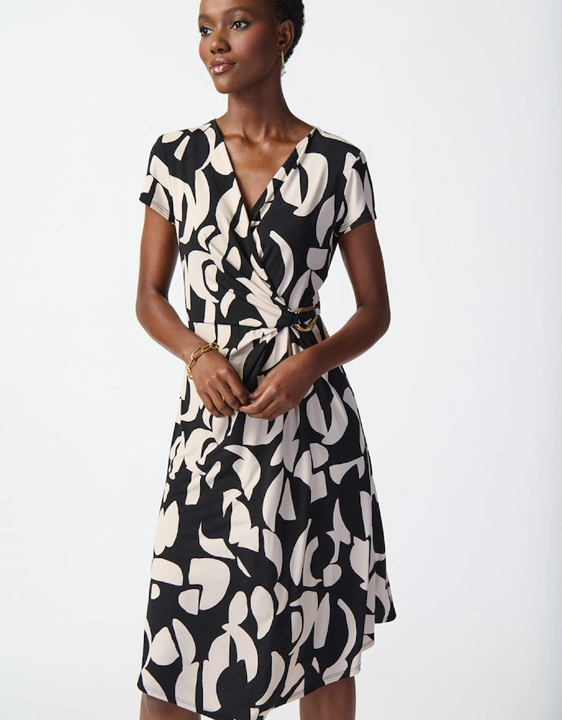 Abstract print silky knit wrap dress, 5 of 4