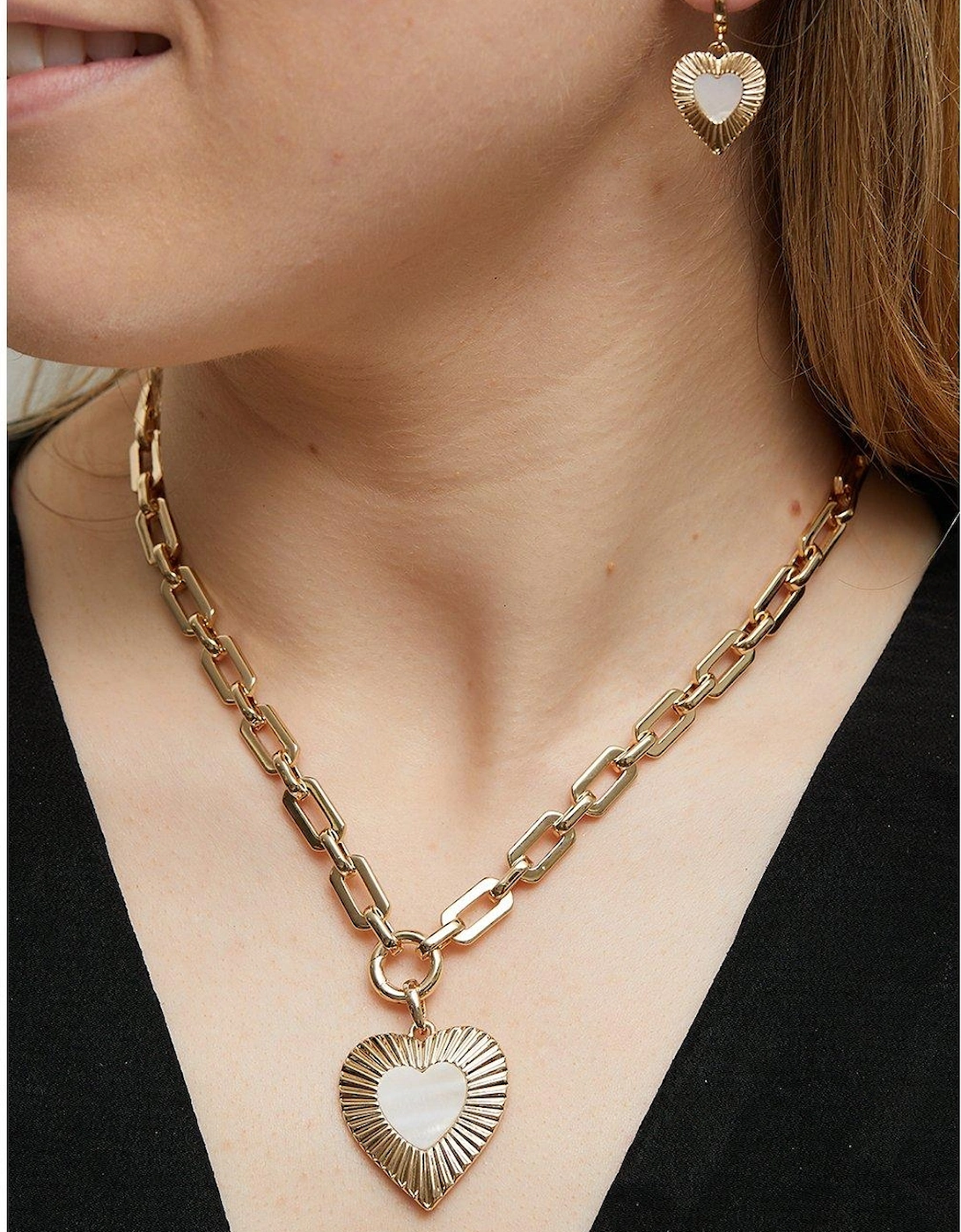 GOLD MOTHER OF PEARL TEXTURED HEART SHORT PENDANT NECKLACE, 2 of 1