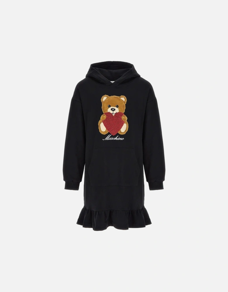 Girls Teddy Logo Hooded Dress in Black