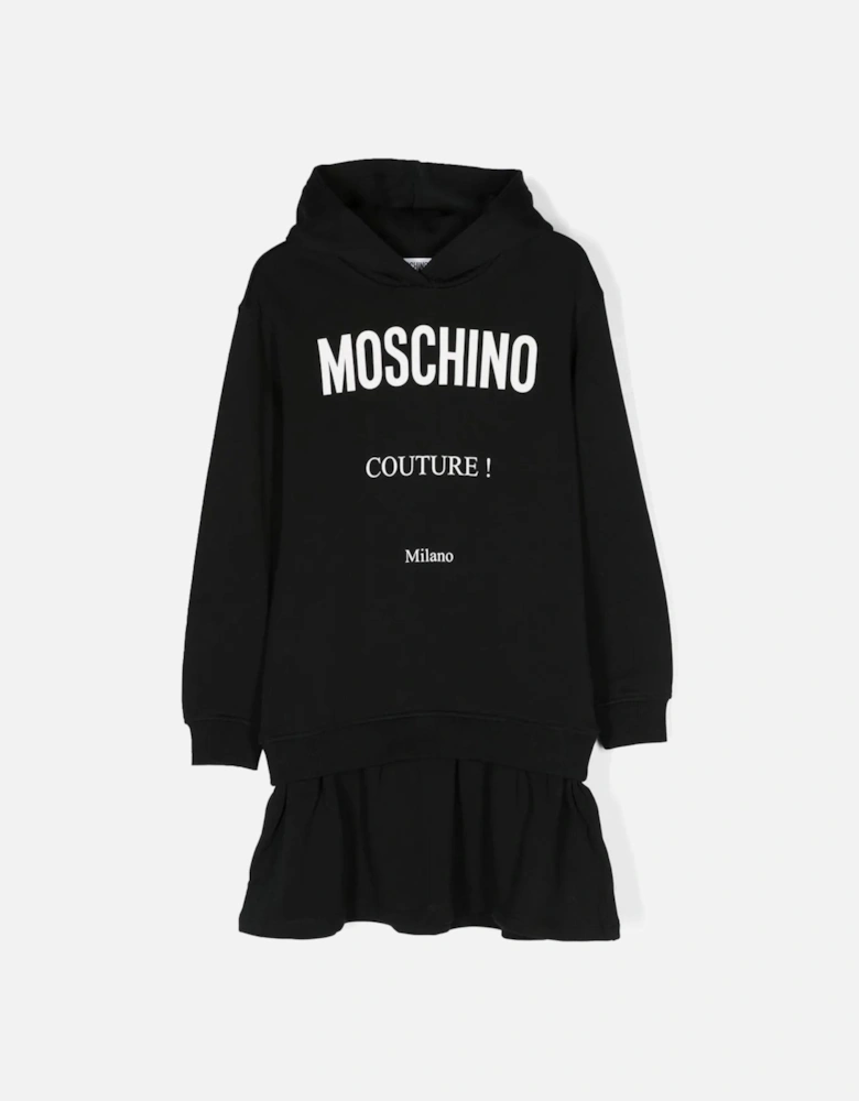 Girls Couture Logo Hooded Dress in Black