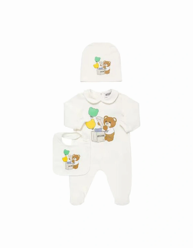 Baby Unisex Babygrow and Bib Set in White