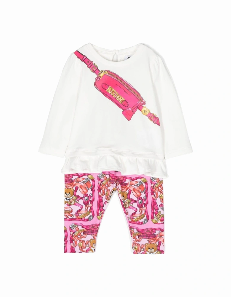 Baby Girls Blouse and Leggings Set in White / Pink