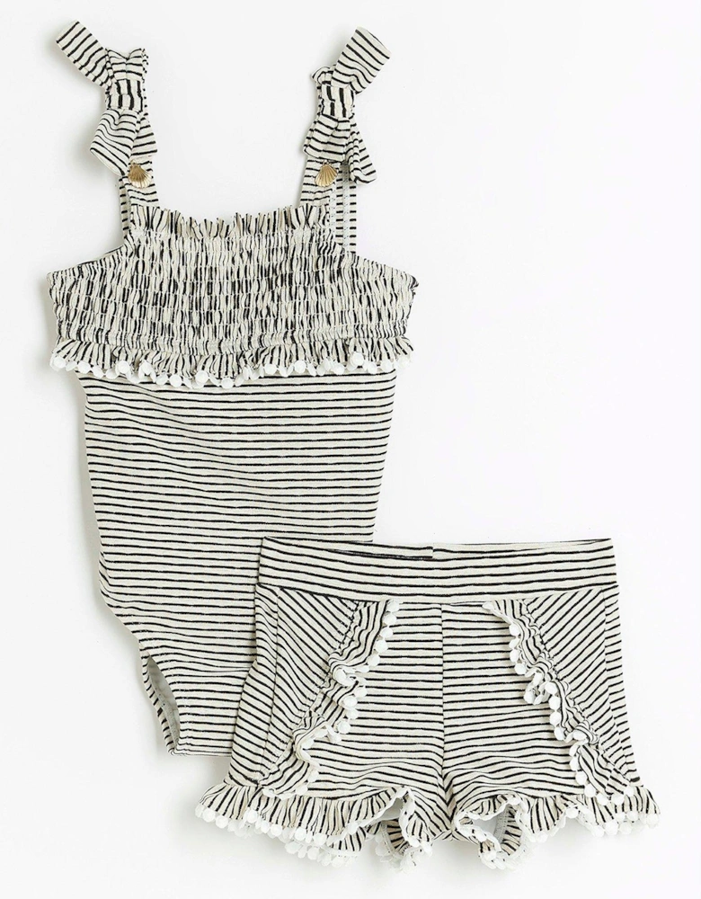 Mini Mini Girls Stripe Frill Swimsuit Set - Black