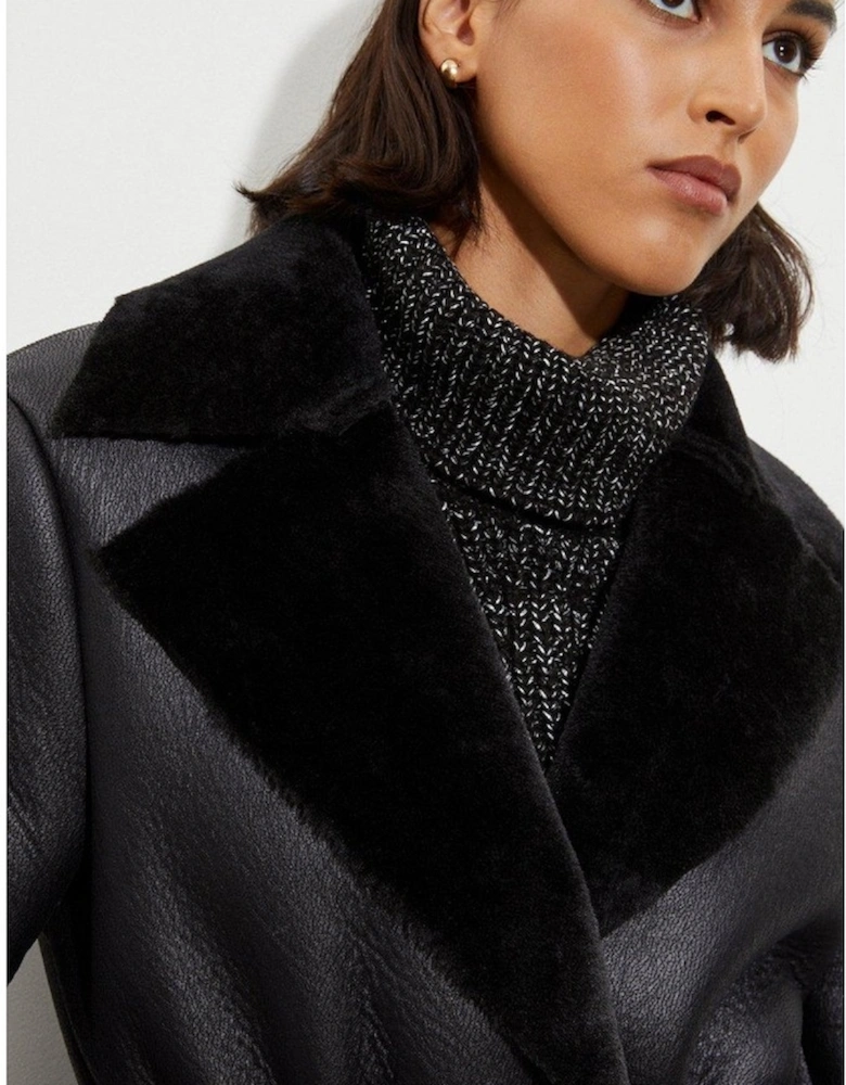 Womens/Ladies Luxe Faux Fur Trim Belt Tall Coat