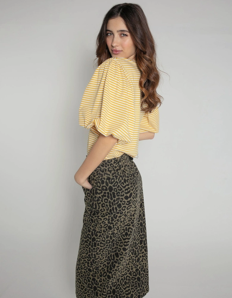 Frankie Denim Skirt in Khaki Leopard Print