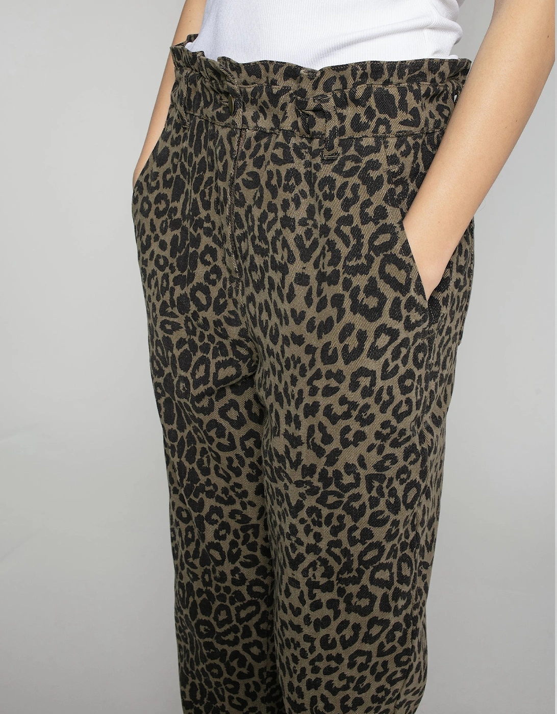 Caroline Leopard Trousers in Khaki