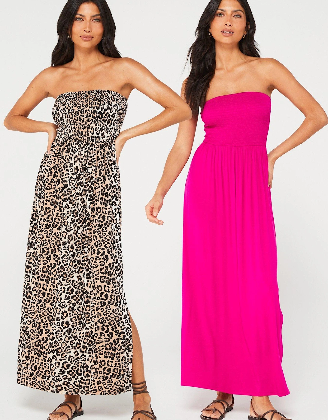 Shirred Beach Maxi Dress 2 Pack - Pink/ Animal Print, 8 of 7