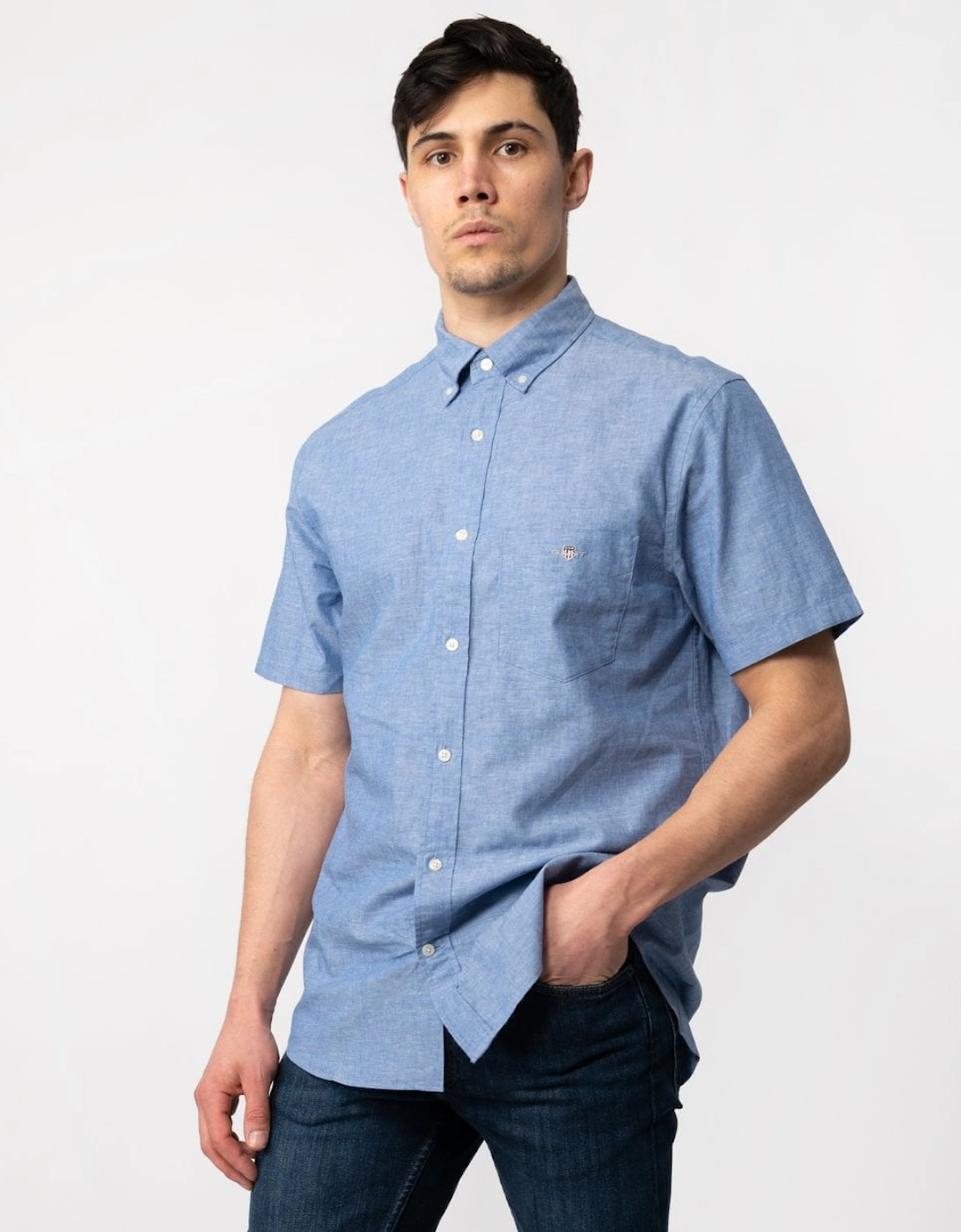 Mens Regular Fit Cotton Linen Short Sleeve Shirt, 5 of 4
