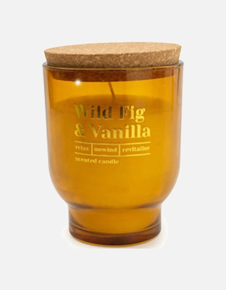 Small Amber Round Footed Glass Candle Wild Fig & Vanilla Scent 11cm