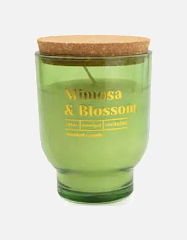 Olive Round Footed Glass Candle Mimosa & Blossom With Mimosa Scent 13.5cm