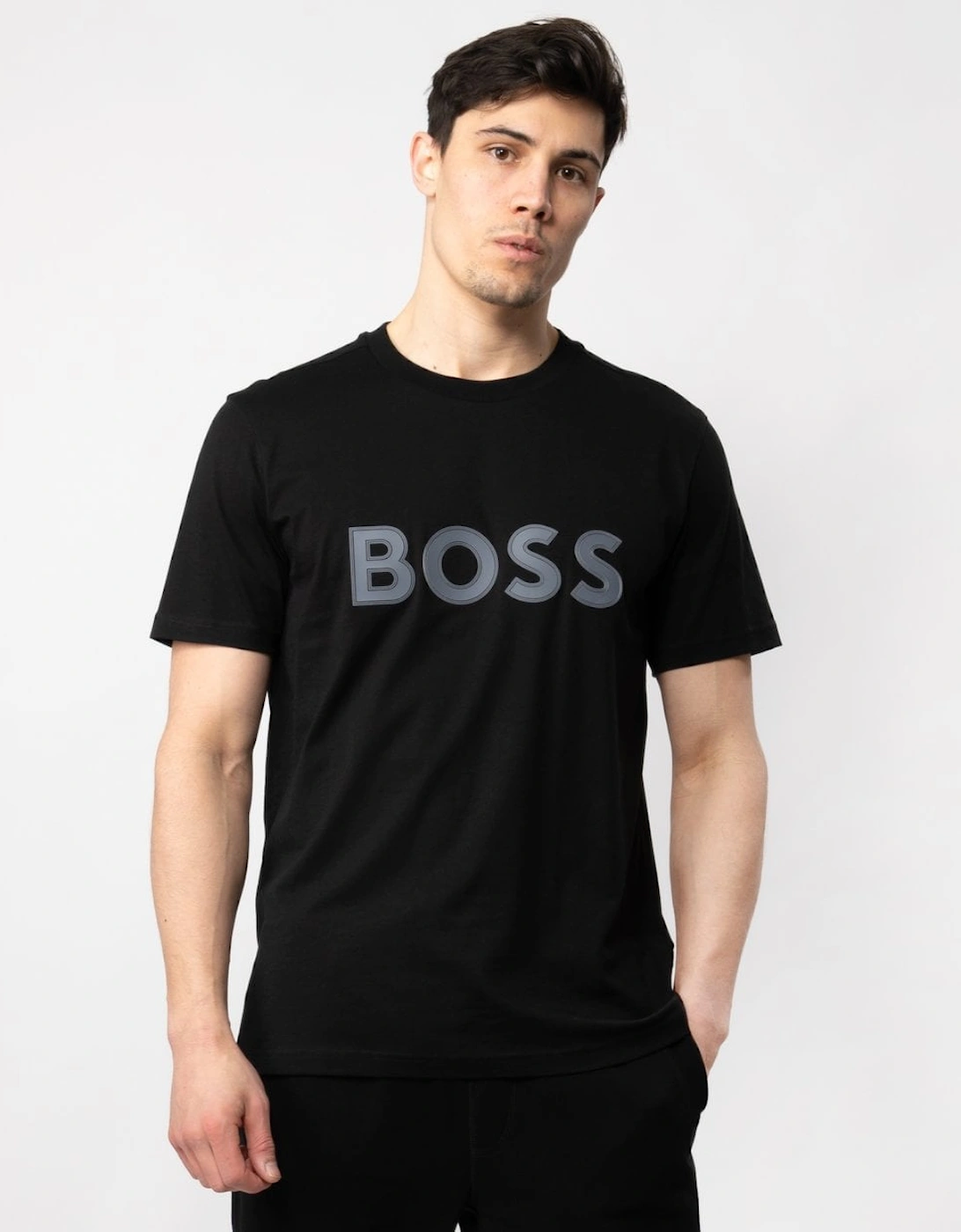 BOSS Green Tee 1 Mens Cotton Jersey Regular Fit T-shirt with Logo Print, 5 of 4