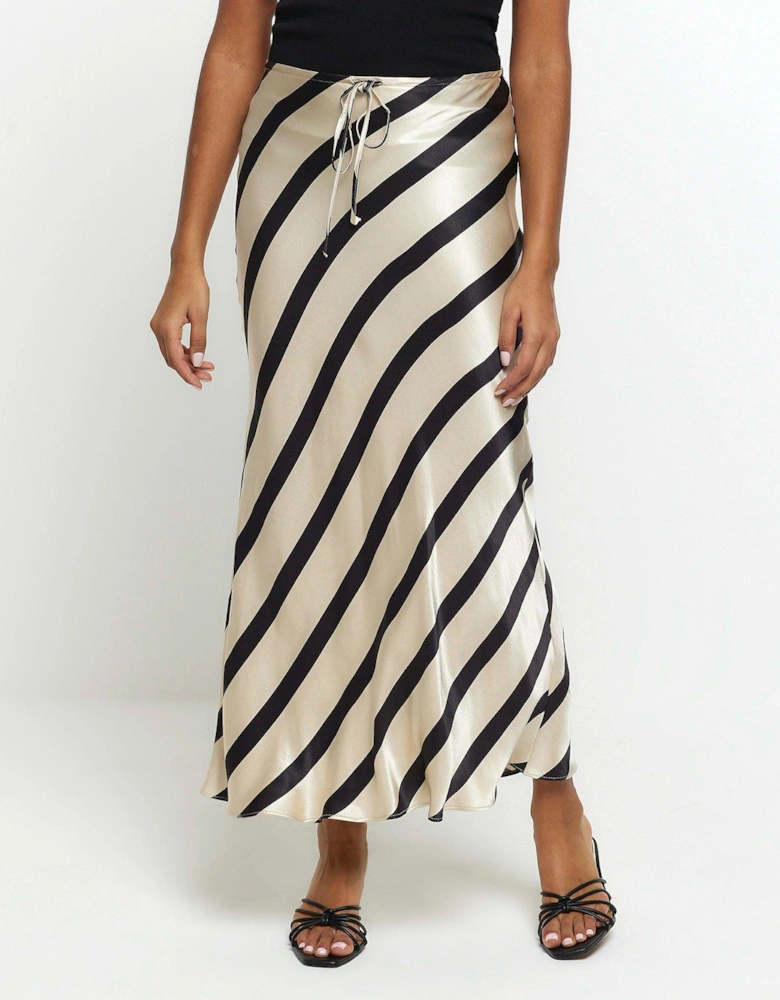 Bias Cut Striped Maxi Skirt - Black