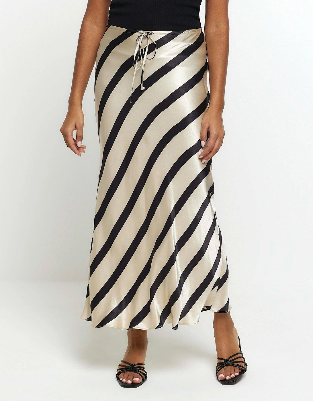 Bias Cut Striped Maxi Skirt - Black, 2 of 1