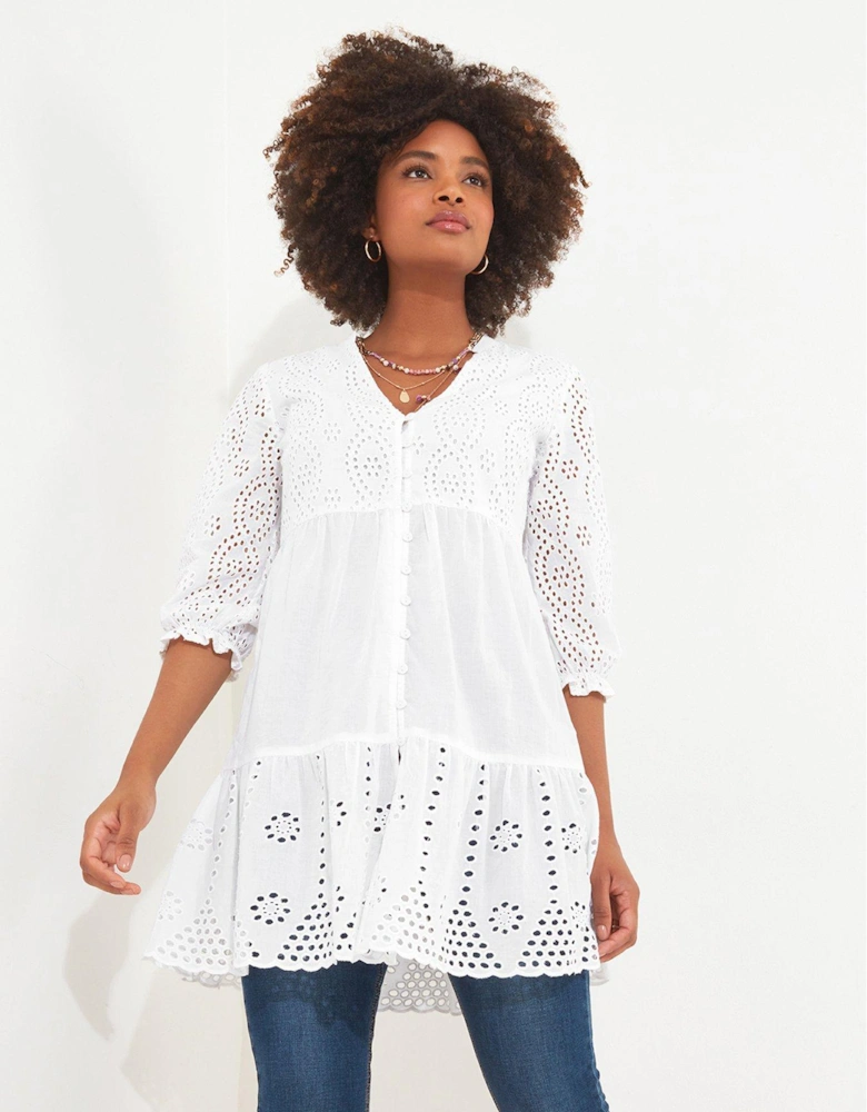 Broderie Tunic Top - White