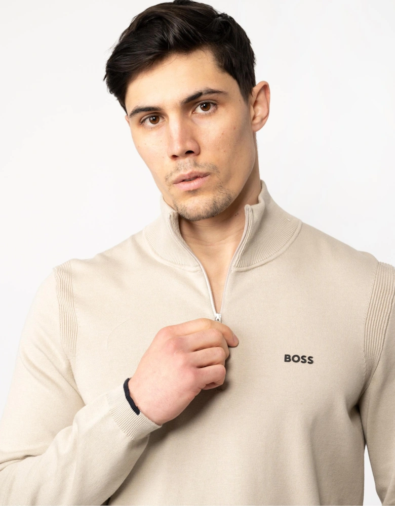 BOSS Green Ever-X Mens Cotton Blend Zip-Neck Sweater with Logo Print