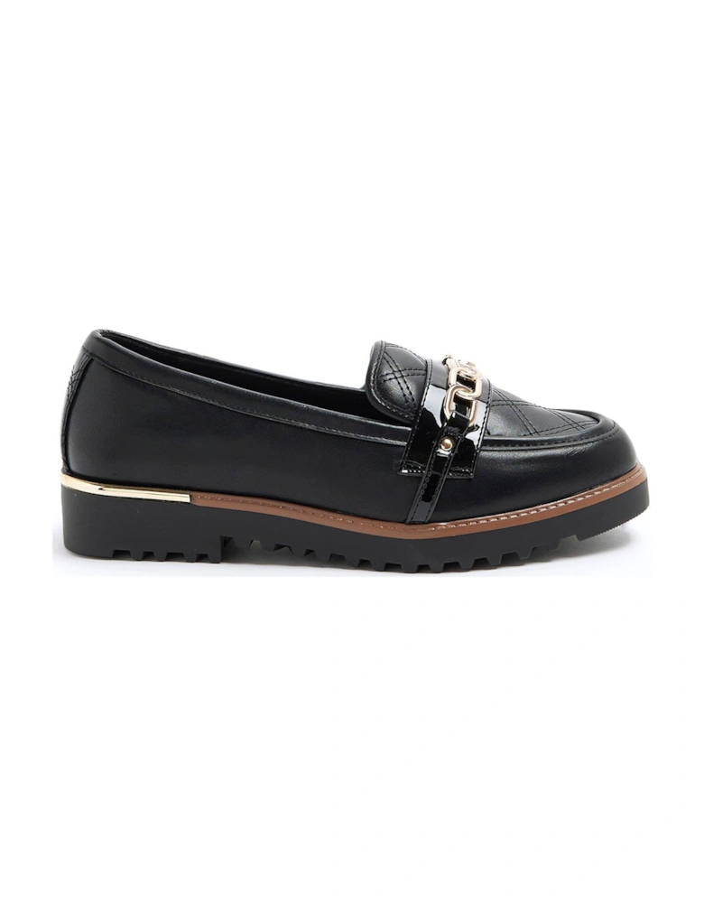Quilted Chain Wide Fit Branded Loafer - Black