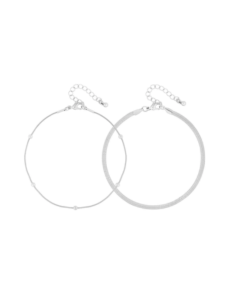 Silver Stainless Steel Polished Simple Layered Bracelets - Pack Of 2