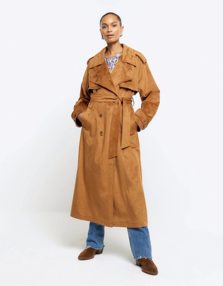 Suedette Trench - Brown