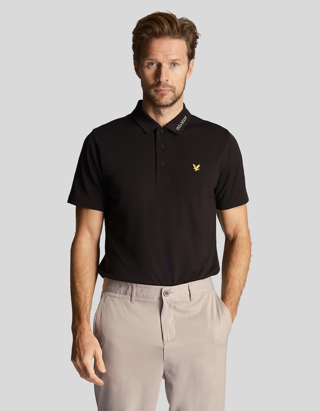 Lyle And Scott Men's Golf Collar Logo Technical Polo Shirt - Black - Size: 44/Regular
