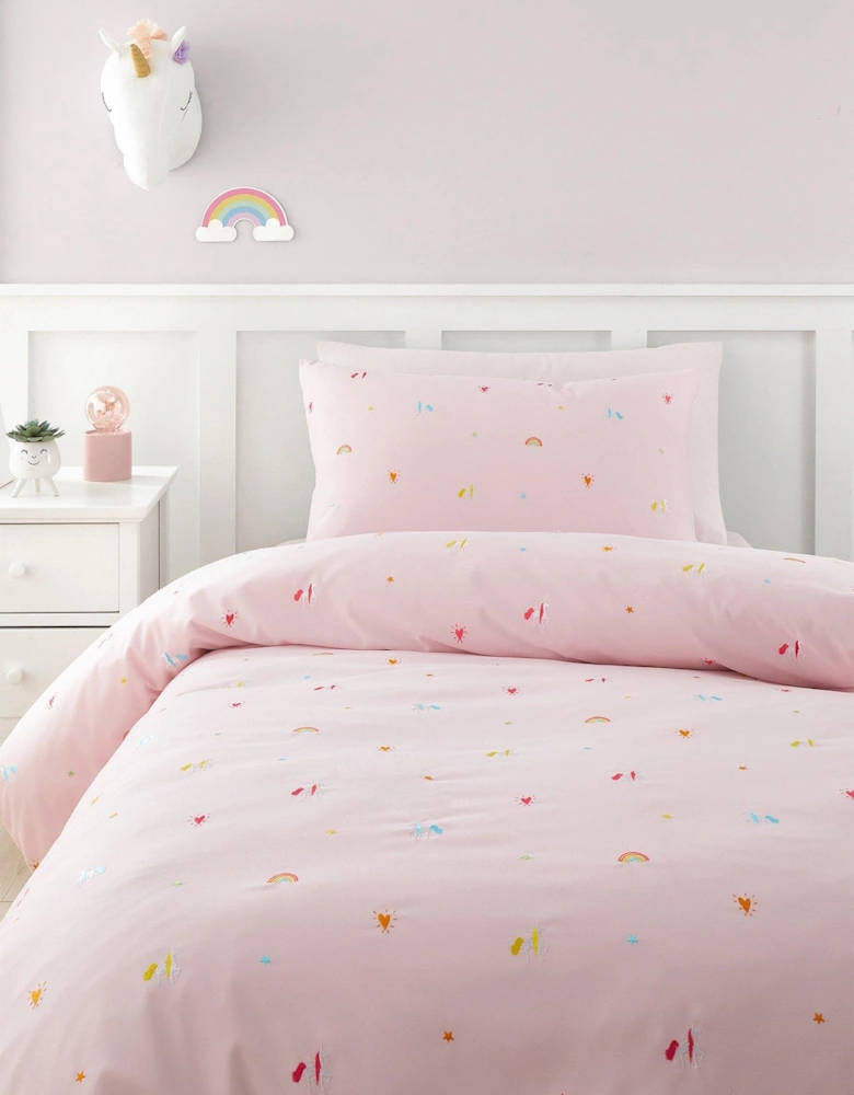 Embroidered Unicorn and Rainbows Duvet Cover Set