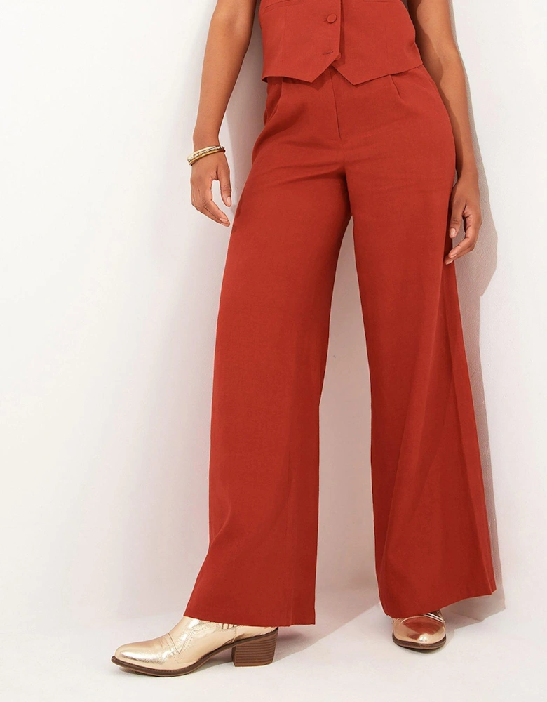 Linen Blend Trousers - Red