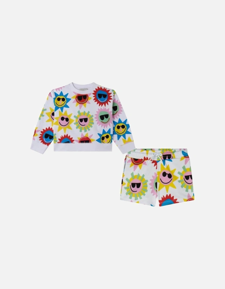 Girls Sun Print Shorts & Sweatshirt Set
